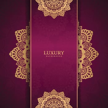 Golden luxury ornamental mandala background design with vintage wedding invitation card pattern vector