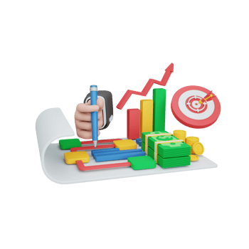 3d rendering planning concept with gear and colorful strategy symbol. useful for business png