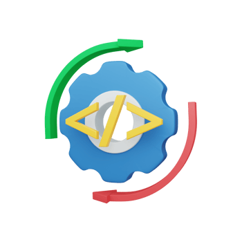 3d rendering algorithm concept with gear and colorful coding symbol. useful for development and web png