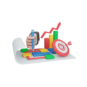 3d rendering planning concept with gear and colorful strategy symbol. useful for business png