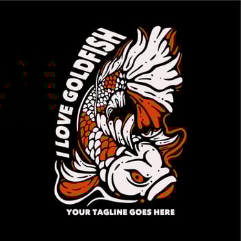 t shirt design i love goldfish with angry goldfish and black background vintage illustration vector