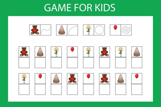 A game for children, a puzzle with pictures, write the desired symbol in the cell. vector