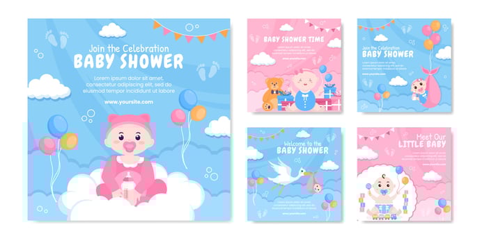 Baby Shower Little Boy or Girl Social Media Post Template Flat Cartoon Background Vector Illustration