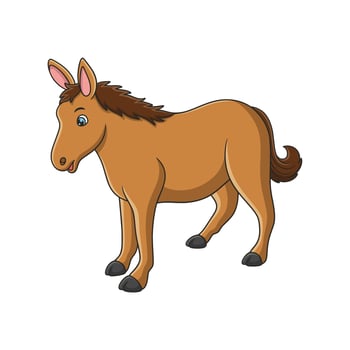 cartoon illustration a horse that is walking looking for food in the middle of the forest vector