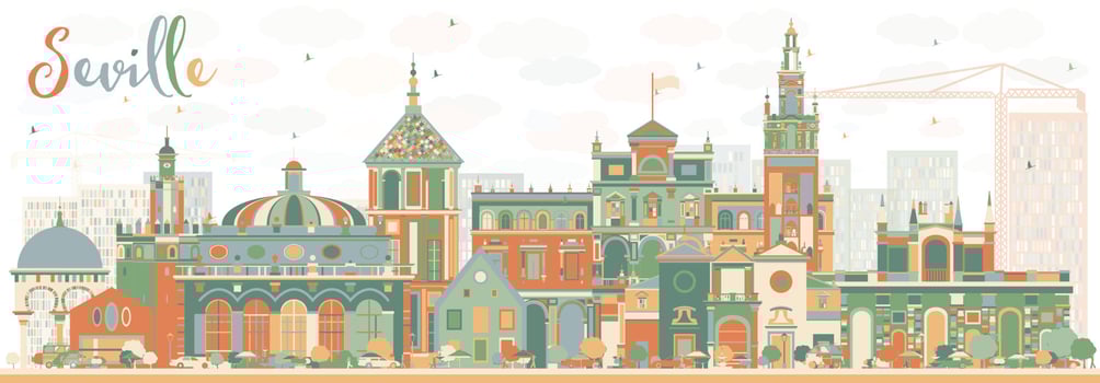 Abstract Seville Skyline with Color Buildings. vector