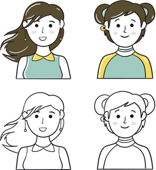 Minimal Face Girl. Simple female character face or profile in outline and saturated color. vector