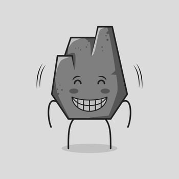 cute stone cartoon with eyes closed, smile and happy expression. suitable for emoticon, logo, icon, mascot, symbol and sign. grey vector