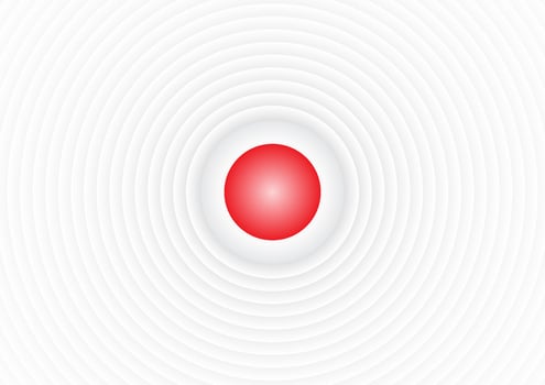 White circular rings with red button. Abstract futuristic geometric radial shapes background for cover design,  screen monitor, brochure, presentation and web banner. Minimalist broadcast style concep vector
