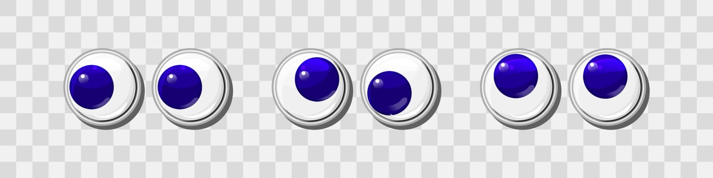 Blue funny plastic eyes for toys, puppet and dolls character vector set . Round  eyeballs. Cartoon design craft and sewing design elements.