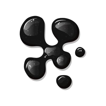 Black slime, liquid spill on a white isolated background . Puddle of petroleum. Vector cartoon illustration.