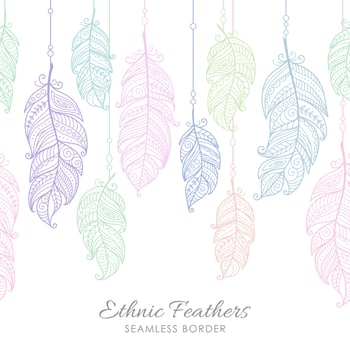 Boho Seamless Border Frame Ornamental Feather vector