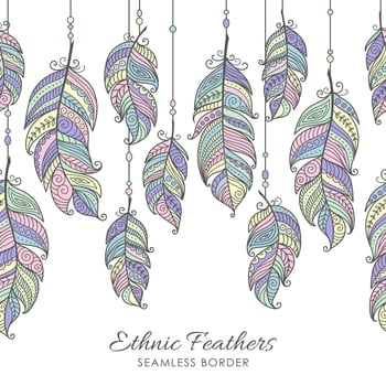 Boho Seamless Border Frame Ornamental Feather vector