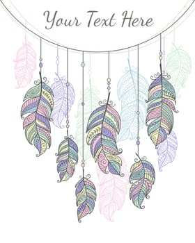 Card Ethnic Feathers Boho vector