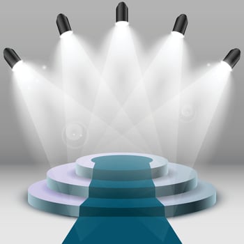 Podium Stage with Beautiful Green Carpet and Shiny Spotlights vector