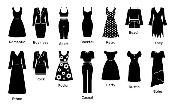 Set of womens clothing wear styles icons or logo isolated sign symbol vector illustration