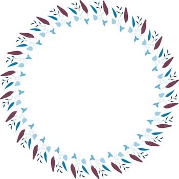 Round frame of vertical blue  leaves. Isolated nature frame on white background for your design. vector