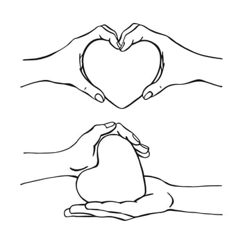Hands holding heart. Hand drawn vector illustration. On white background for your design.