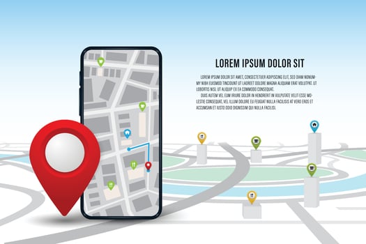 Vector navigation mobile application concept. Smartphone with city street. Banner web design.