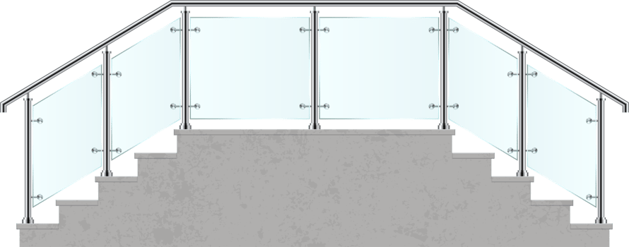 Stairs with glass railing vector illustration png