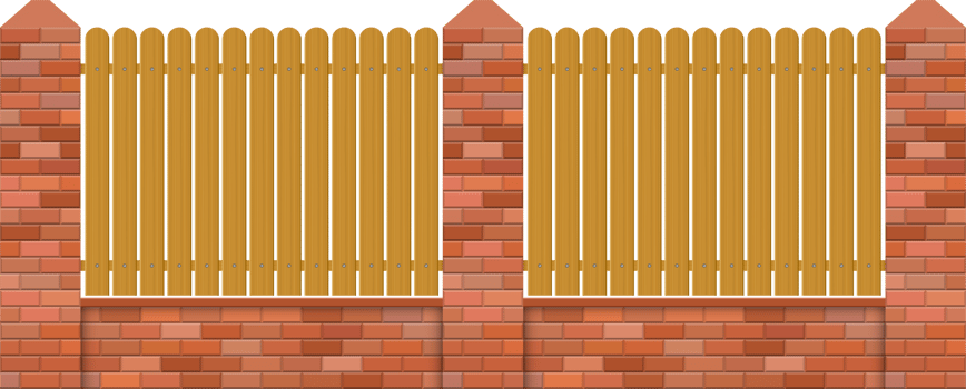 Brick and wood fence vector illustration isolated on white background png