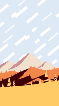 Fall Season at the Mountains, Flat Design Vertical Poster Artwork. Autumn Sunset Over The Yellow Hills Poster, Stories 9x16 Vector Illustration.