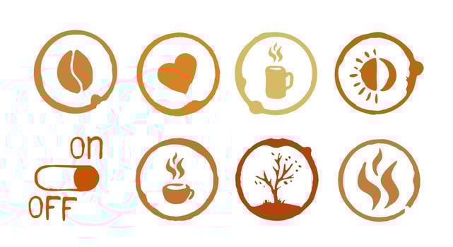 Vector Coffee spots with cup and nature picture. Dirty cup splash eight ring stain or coffee stamp. Illustration for cafe design