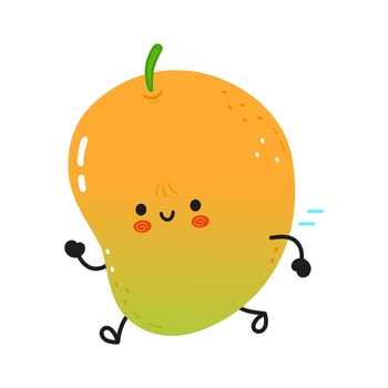 Cute funny running mango. Vector hand drawn cartoon kawaii character illustration icon. Isolated on white background. Running mango concept