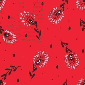 Seamless pattern with stylized floral motifs on a red background vector