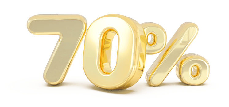 Number 70 percent gold 3d png