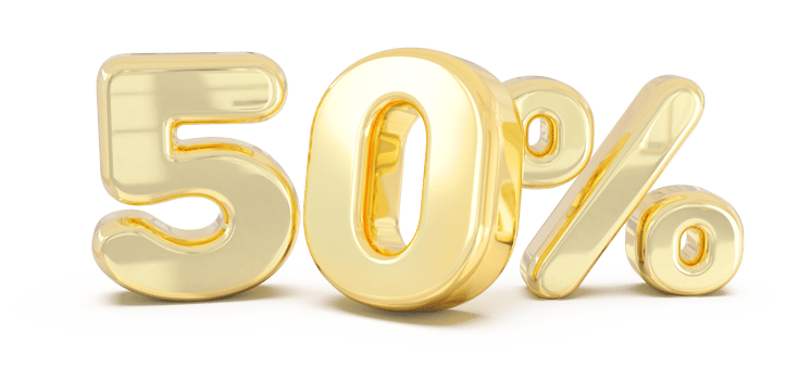 Number 50 percent gold 3d png