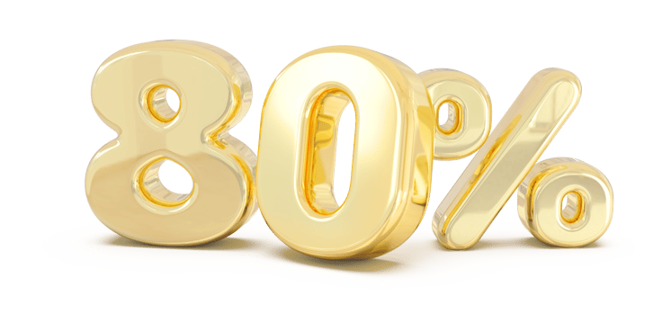 Number 80 percent gold 3d png