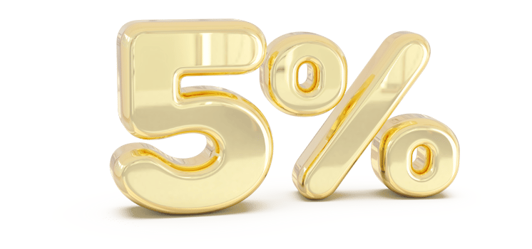 Number 5 percent gold 3d png