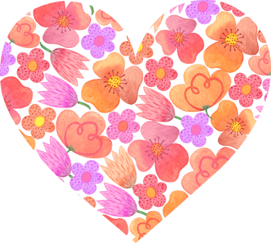 Beautiful heart made of watercolor floral elements png