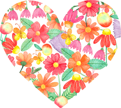 Beautiful heart made of watercolor floral elements png