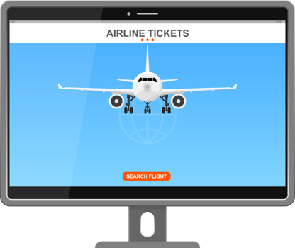 Online flight booking on screen vector illustration png