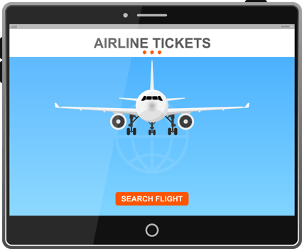 Online flight booking on screen vector illustration png