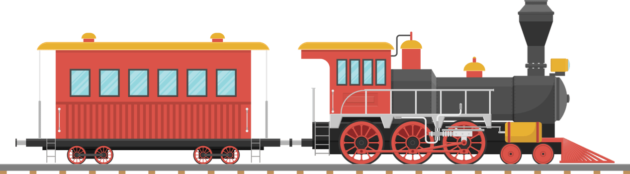 Vintage steam locomotive and wagon vector illustration isolated png