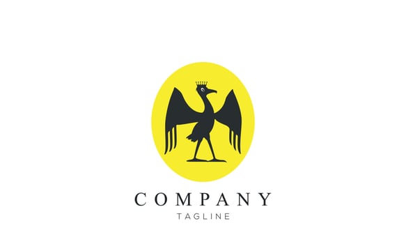 Stork with crown standing high logo symbol design illustration inspiration, black king Stork bird icon vector