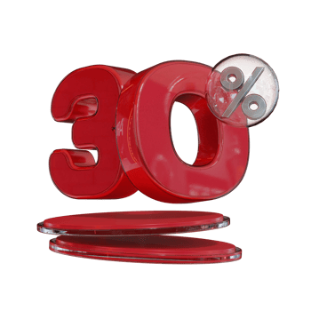 Discount 30 Off Red Glossy Text 3D Render Promotion Element png