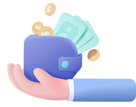 3D money coin hand holding on pastel background. holding money wallet in business hand concept, wallet coin and payment 3d render concept. finance, investment, money saving on hand isolated png