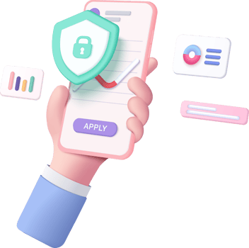 3D hand holding mobile isolated with security on background. Hand using funding business graph on application under creative solution secure concept. 3d trading for business investment png