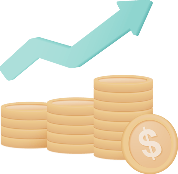 3D money coin stacks and green arrow up on pastel background. coin stack growing business isolate concept, 3d money render for finance, investment, money earning growth illustration concept png