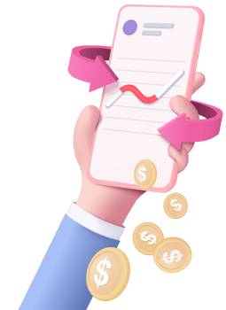3D hand holding mobile isolated on pastel purple background. Hand using funding business graph on application under creative solution concept in 3D vector. 3d trading for business investment png