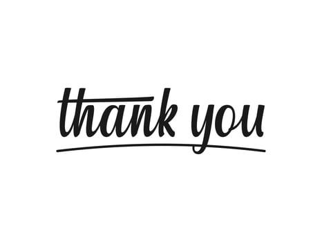 Thank You Card. Black Text Hand Drawn Lettering Calligraphy with Stamp Grunge Style isolated on White Background. Flat Vector Illustration for Greeting Cards
