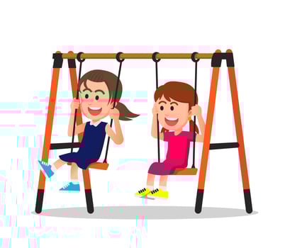 Girls playing on the swing together vector
