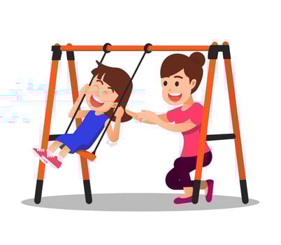 A mother accompanies her daughter on a swing vector
