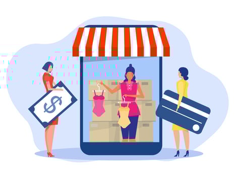 People purchasing clothes in online store ,online shopping people using mobile app to buy clothes in online shop,sale, ecommerce concept vector