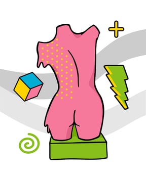 Greek trippy sculpture. Cartoon vector illustration in psychedelic trip style.