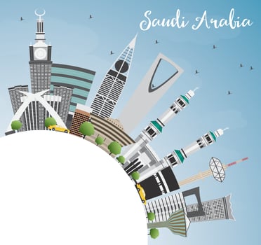 Saudi Arabia Skyline with Landmarks, Blue Sky and Copy Space. vector