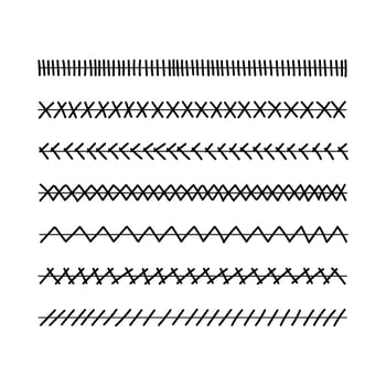 Stitching, embroidery, sewing borders, hand-drawn doodle. Decor element. Frames. Stitching and embroidery variations. Simple vector illustration